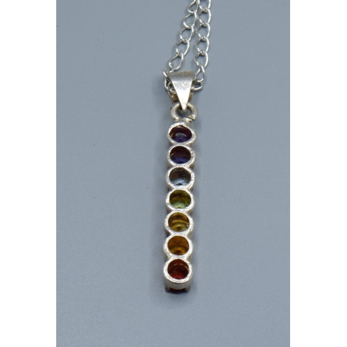2587 - 925 silver drop pendant necklace inset with 7 precious stones Garnet, Citrine, peridot and Amethyst ... 