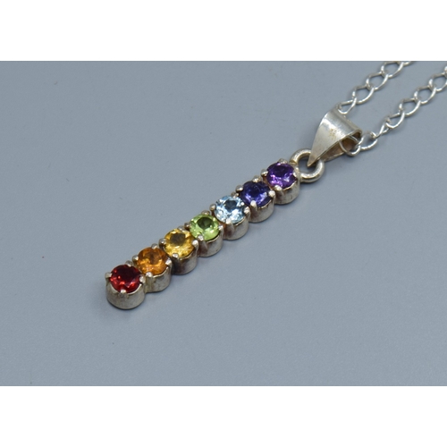 2587 - 925 silver drop pendant necklace inset with 7 precious stones Garnet, Citrine, peridot and Amethyst ... 