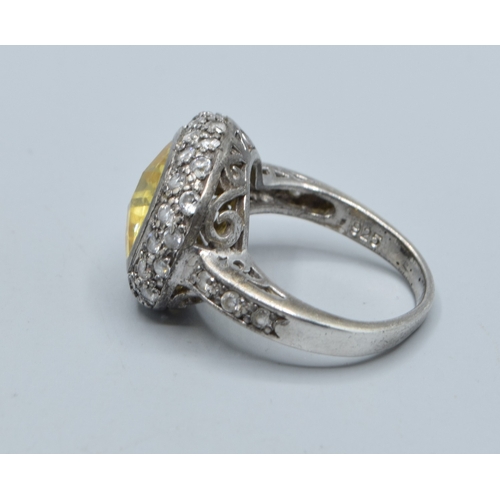 2596 - 925 silver ladies square head Citrine and clear gem stone halo design ring with gem set shoulder dec... 