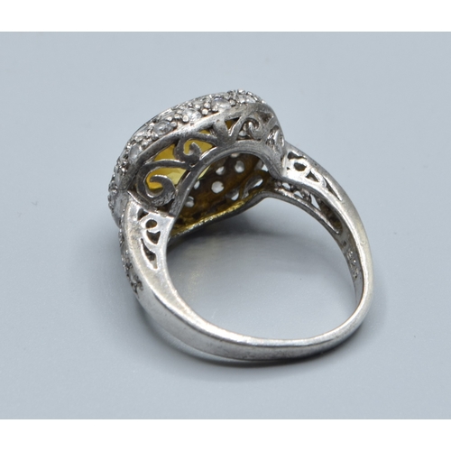 2596 - 925 silver ladies square head Citrine and clear gem stone halo design ring with gem set shoulder dec... 