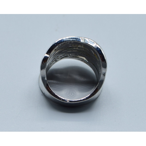 2600 - Large multi cross banded clear gem set 925 silver ring size L