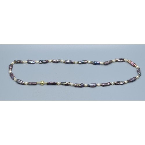 2614 - Vintage 14ct gold bead, Akoya cultured Pearl and Grey Biwa Pearl necklace with 14ct gold clasp 43cm ... 