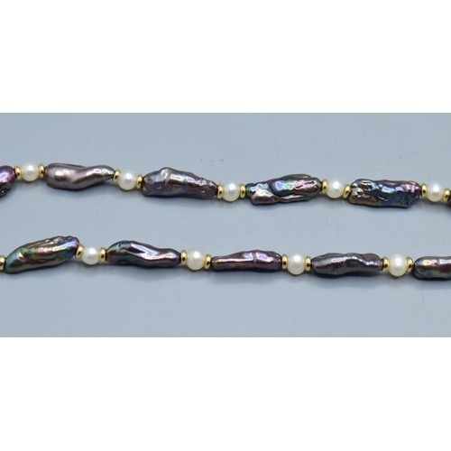 2614 - Vintage 14ct gold bead, Akoya cultured Pearl and Grey Biwa Pearl necklace with 14ct gold clasp 43cm ... 