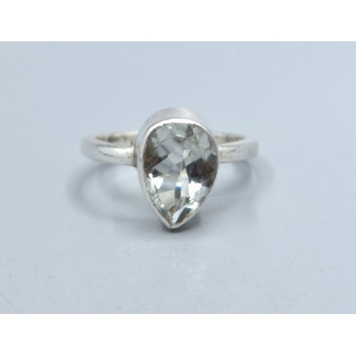 2618 - Green Amethyst 925 silver Pear cut ring size S