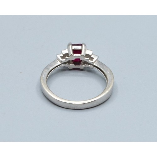 2622 - Quality 14ct white gold ladies Ruby and Diamond ring having both baguette and round cut Diamonds est... 