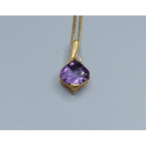 2623 - Amethyst and accent Diamond 9ct gold pendant necklace together with a 9ct gold neck chain 46cm long ... 