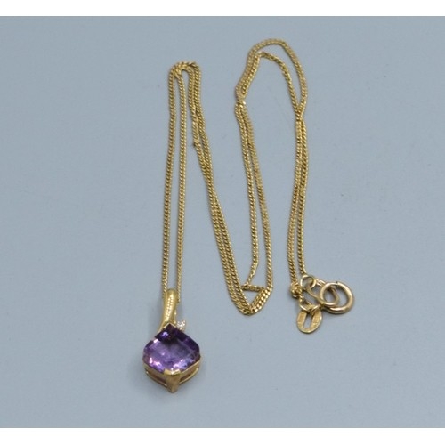 2623 - Amethyst and accent Diamond 9ct gold pendant necklace together with a 9ct gold neck chain 46cm long ... 