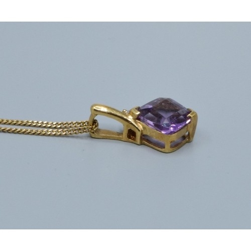 2623 - Amethyst and accent Diamond 9ct gold pendant necklace together with a 9ct gold neck chain 46cm long ... 