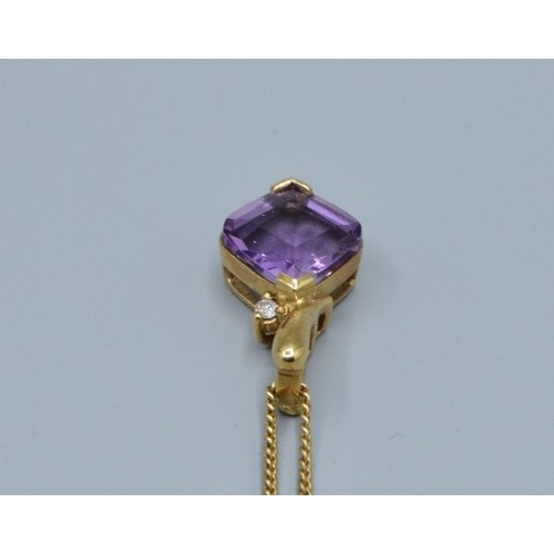 2623 - Amethyst and accent Diamond 9ct gold pendant necklace together with a 9ct gold neck chain 46cm long ... 