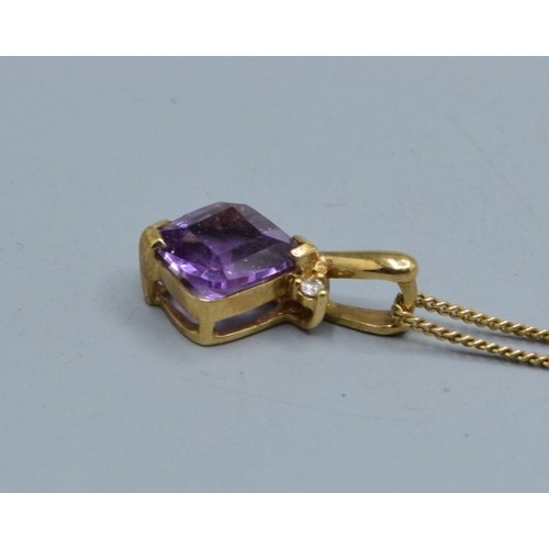 2623 - Amethyst and accent Diamond 9ct gold pendant necklace together with a 9ct gold neck chain 46cm long ... 