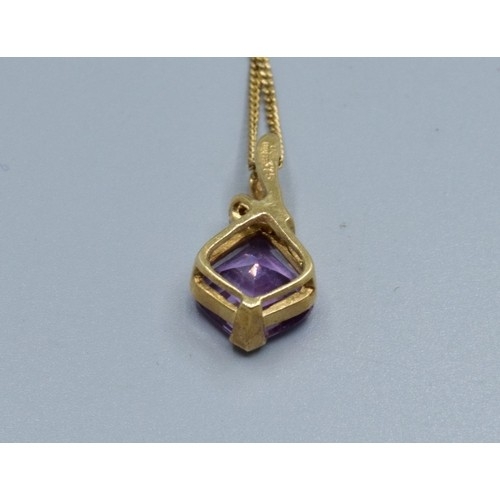 2623 - Amethyst and accent Diamond 9ct gold pendant necklace together with a 9ct gold neck chain 46cm long ... 