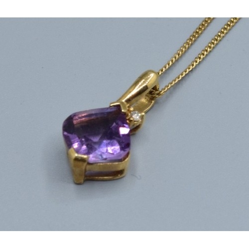 2623 - Amethyst and accent Diamond 9ct gold pendant necklace together with a 9ct gold neck chain 46cm long ... 