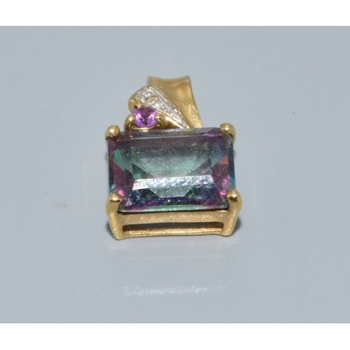 2583 - 9ct gold Mystic Topaz and & Diamond pendant 14x9mm held on a 9ct gold neck chain 44cm long 4.1gr... 