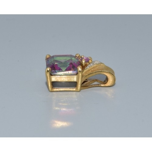 2583 - 9ct gold Mystic Topaz and & Diamond pendant 14x9mm held on a 9ct gold neck chain 44cm long 4.1gr... 
