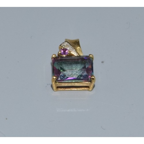 2583 - 9ct gold Mystic Topaz and & Diamond pendant 14x9mm held on a 9ct gold neck chain 44cm long 4.1gr... 