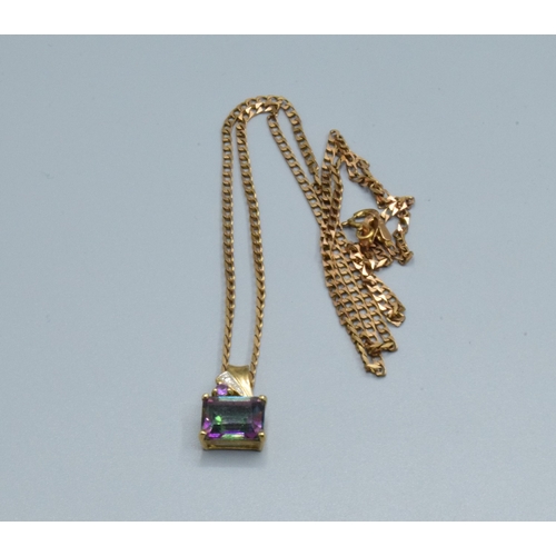 2583 - 9ct gold Mystic Topaz and & Diamond pendant 14x9mm held on a 9ct gold neck chain 44cm long 4.1gr... 