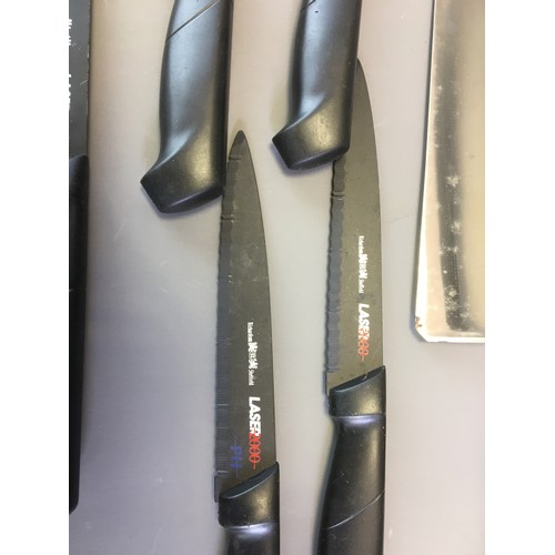 301 - Set of 5 Richardson of Sheffield Black Blade Laser Serated Knives and a Large Sabatier Type Chefs Kn... 
