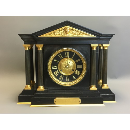 12 - Large and Impressive Empire Style Mantle Clock with J Marti Clock Movement Medallion De Bronze, Blac... 