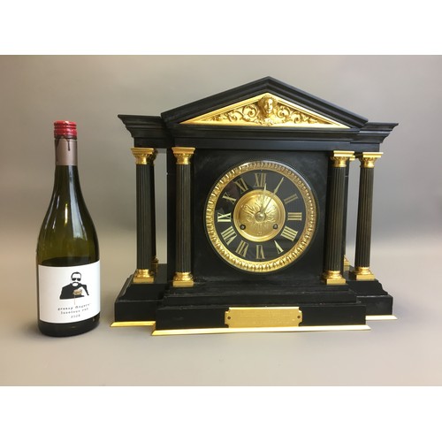 12 - Large and Impressive Empire Style Mantle Clock with J Marti Clock Movement Medallion De Bronze, Blac... 