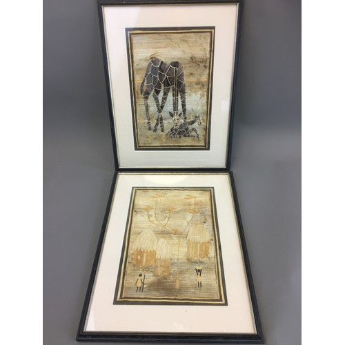 53 - Pair of Vintage African Leaf and Straw work Scenes 