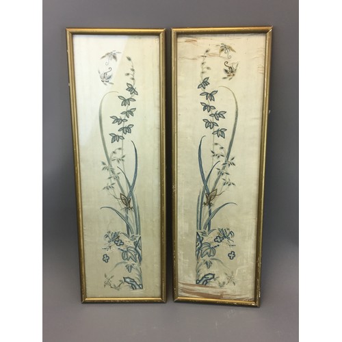 23 - 19th Century Chinese Silk Work Panels with Insect detailing, Crickets, Mantis and Butterflies around... 