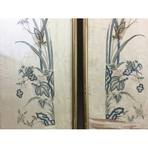 23 - 19th Century Chinese Silk Work Panels with Insect detailing, Crickets, Mantis and Butterflies around... 
