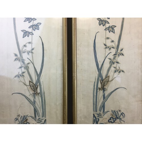 23 - 19th Century Chinese Silk Work Panels with Insect detailing, Crickets, Mantis and Butterflies around... 