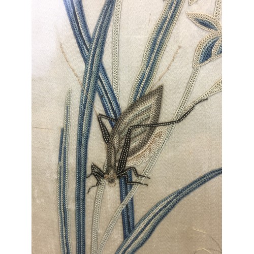 23 - 19th Century Chinese Silk Work Panels with Insect detailing, Crickets, Mantis and Butterflies around... 