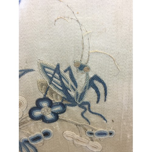 23 - 19th Century Chinese Silk Work Panels with Insect detailing, Crickets, Mantis and Butterflies around... 