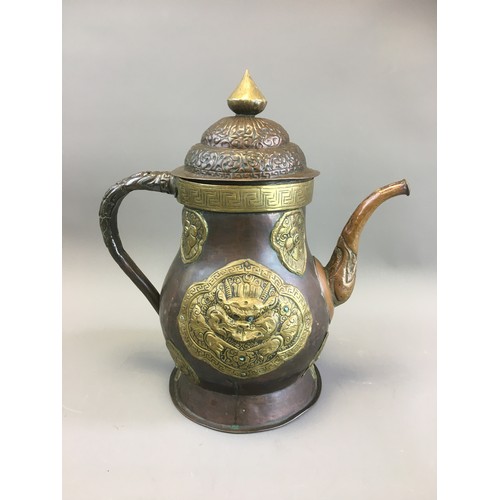 26 - Large Tibetan 19th Century Copper and Brass Decorated Water Ewer. Makala Caboch.H 36cm