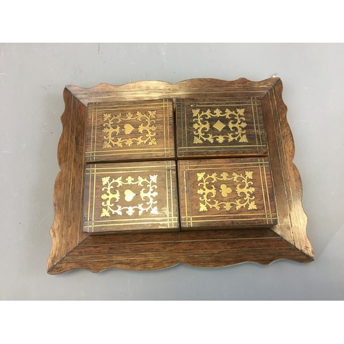 32 - Indian 20th Century Rosewood and Brass inlay Gaming Boxes and Tray.