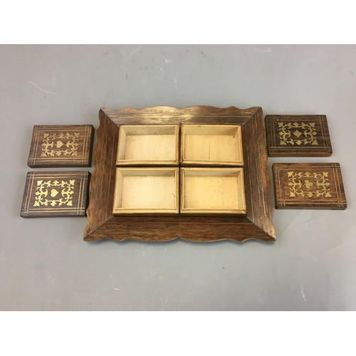 32 - Indian 20th Century Rosewood and Brass inlay Gaming Boxes and Tray.