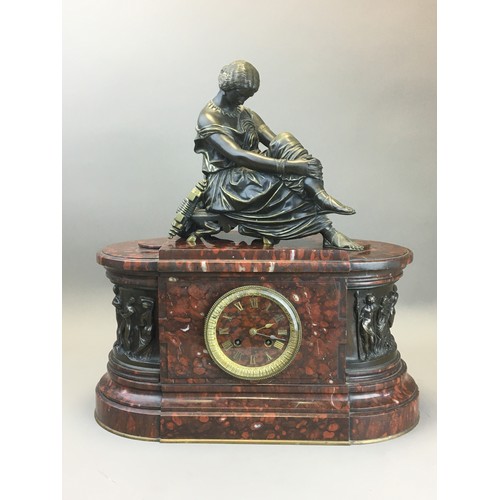 4 - Susse Freres Paris Large and Impressive Rouge Rosso Marble and Bronze Clock. Dial Fully Marked for S... 