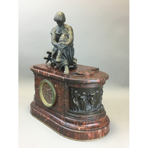 4 - Susse Freres Paris Large and Impressive Rouge Rosso Marble and Bronze Clock. Dial Fully Marked for S... 