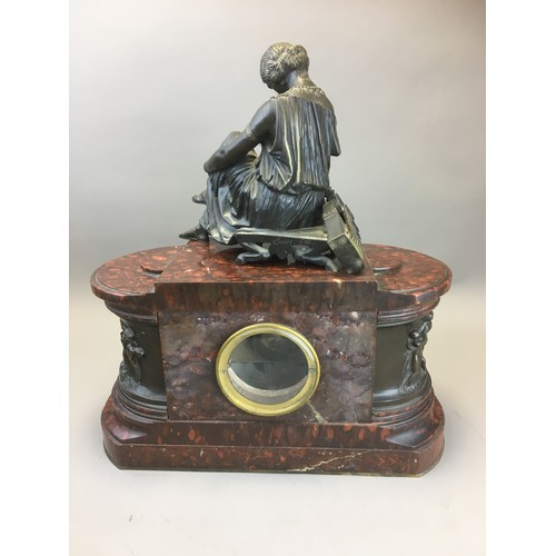 4 - Susse Freres Paris Large and Impressive Rouge Rosso Marble and Bronze Clock. Dial Fully Marked for S... 