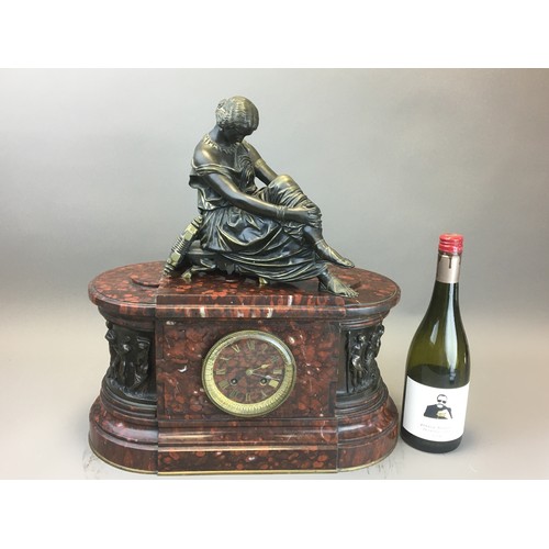 4 - Susse Freres Paris Large and Impressive Rouge Rosso Marble and Bronze Clock. Dial Fully Marked for S... 