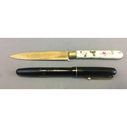 9 - Swan Mable Todd & Co Lever Self Filler 14ct Gold Nibbed Fountain Pen together with a Bronze and ... 