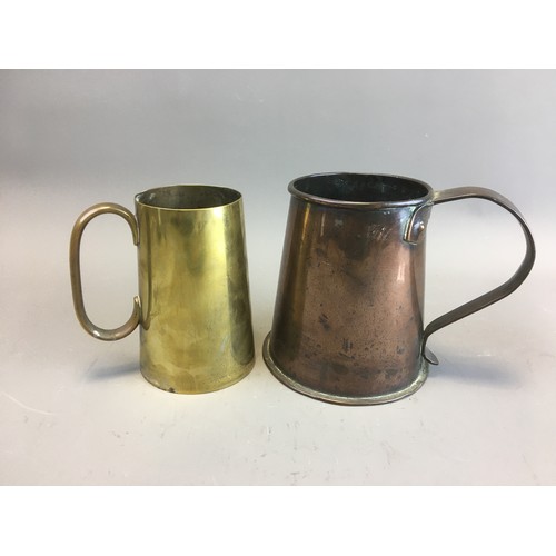 59 - Early 19th Century Copper Full Tankard and a Later Brass Example.