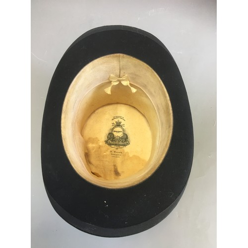 58 - Antique Henry Heath Ltd Oxford St W. Wallace Newcastle (Sole Agent) Plush Top Hat Silk Lined Circa 1... 