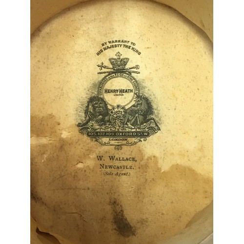 58 - Antique Henry Heath Ltd Oxford St W. Wallace Newcastle (Sole Agent) Plush Top Hat Silk Lined Circa 1... 
