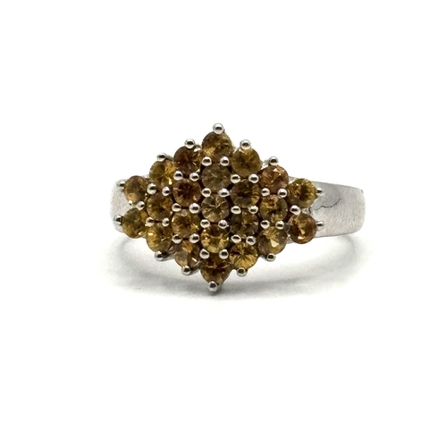 Ladies 925 silver Diamond shape multi stone Amber statement ring size R
