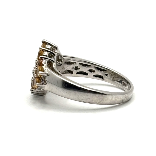 Ladies 925 silver Diamond shape multi stone Amber statement ring size R