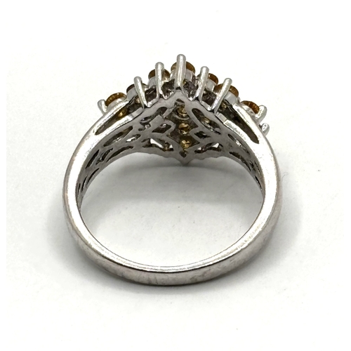 Ladies 925 silver Diamond shape multi stone Amber statement ring size R