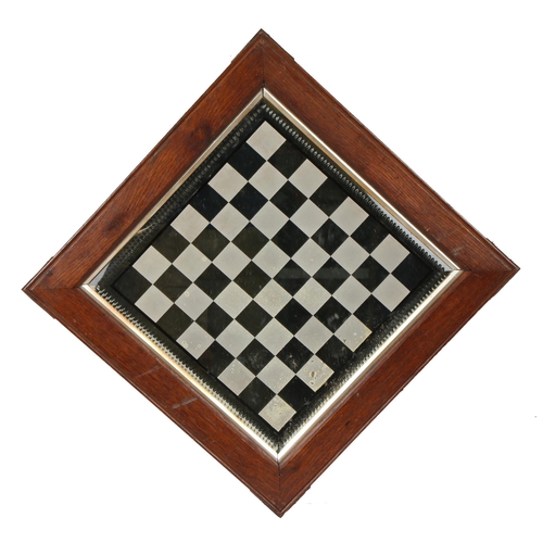 64 - 19th Century reverse mirror, in the form of a chess/games board, the chequer board with a black rim ... 