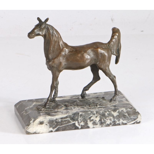 104 - Bronze study of a horse after Massey, indistinctly signed to base, set on a grey veined marble base,... 