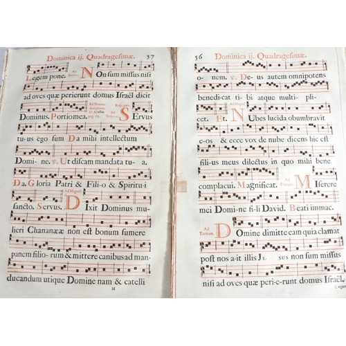 232 - Group of thirty-seven leaves from a printed antiphonary, Italy, 17th century, printed in red and bla... 