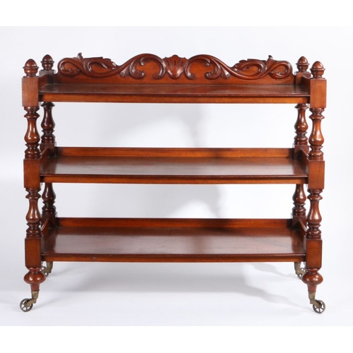 244 - Victorian mahogany buffet, the shell and scroll carved upstand flanked by acorn finials, the three s... 