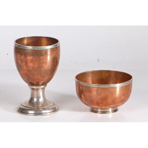 245 - 19th Century silver and copper goblet and bowl, each bearing a silver roundel engraved with the insi... 