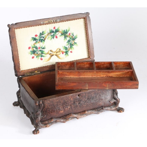 258 - 19th century Black Forest table casket, the bombe body decorated with a branch design to the borders... 