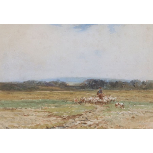 315 - Claude Hayes RI., ROI (British, 1852-1922)
 'Landscape with Sheep and Figure on Horse' 
 signed (low... 